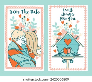 Two cute cards for love, can be used for valentine day, vector illustration