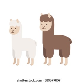 Two cute cartoon alpacas. Isolated vector illustration.