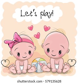 Two Cute Cartoon Babies Boy Girl Stock Vector Royalty Free