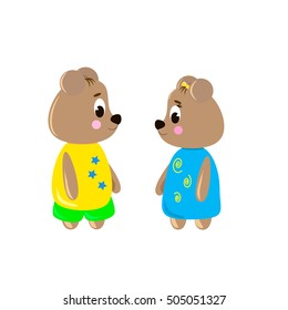 Two cute cartoon Bear on a white background, can be used for wallpaper, design, card, invitation.