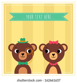 Two cute cartoon bears looking to each other