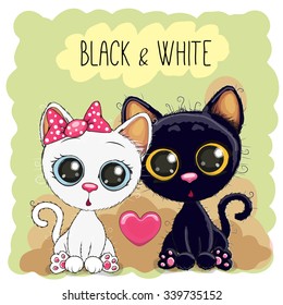 Two Cute Cartoon Cats Black And White