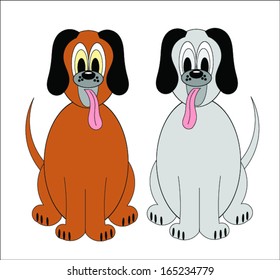 Two cute cartoon dogs with their tongues hanging out