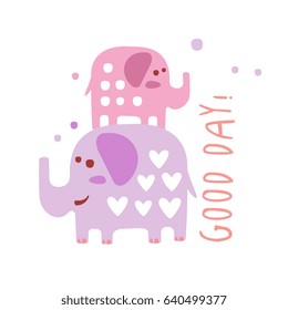 Two cute cartoon elephants. Good day colorful hand drawn vector Illustration