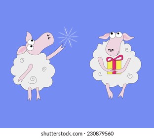 two cute cartoon funny sheep