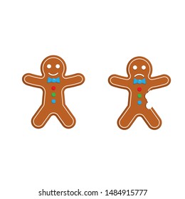 Two cute cartoon gingerbread men. sad and happy face