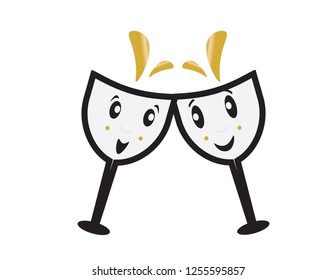 Two cute cartoon glasses on white background
