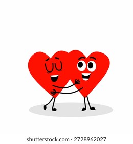 Dos personajes lindos del corazón de la historieta que abrazan, ilustración del concepto del amor y de la amistad, símbolo romántico de San Valentín, diseño feliz de la pareja aislado en el fondo blanco