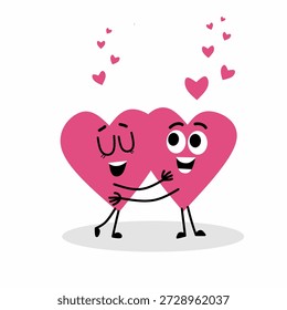 Dos personajes lindos del corazón de la historieta que abrazan, ilustración del concepto del amor y de la amistad, símbolo romántico de San Valentín, diseño feliz de la pareja aislado en el fondo blanco