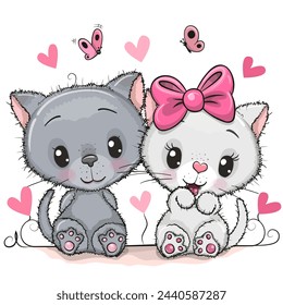 Two Cute Cartoon Kittens on a white background