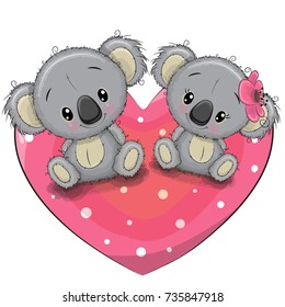Two cute Cartoon Koalas are sitting on a heart