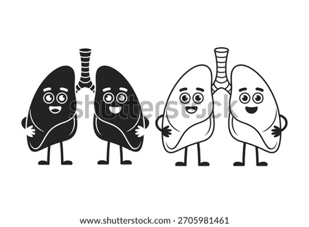 Two cute cartoon lungs characters smiling and waving with happy expressions