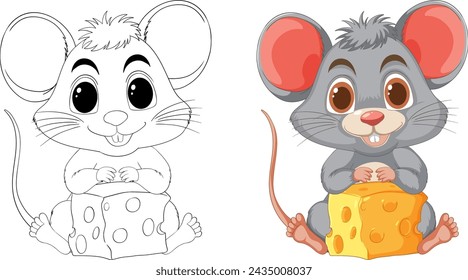 Two cute cartoon mice holding blocks of cheese