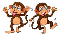 Two Cute Cartoon Monkeys Illustration