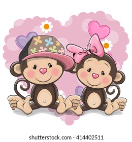 Two Cute Cartoon Monkeys On Heart Stock Vector (Royalty Free) 414402511