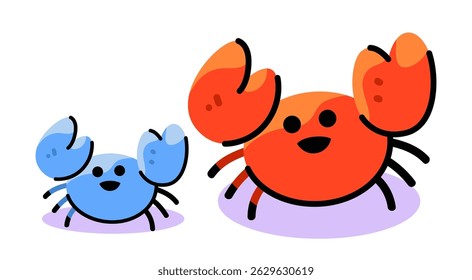 Two cute cartoon ocean crabs. Simple kids vector character