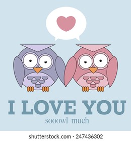 Two Cute Owls Love Love Word Stock Vector (Royalty Free) 754370038