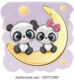 Two Cute Cartoon Pandas Sitting On : image vectorielle de stock (libre