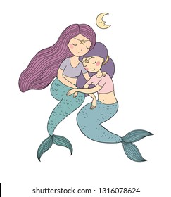 two cute cartoon princess mermaids. Siren. Marine theme.