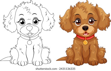 Two cute cartoon puppies with playful expressions