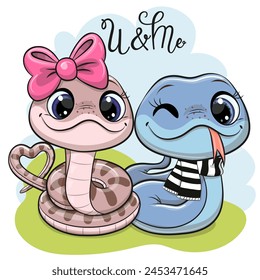 Two Cute Cartoon Snakes boy and girl