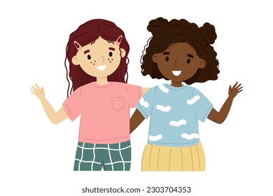 Two cute cartoon style girls smiling.