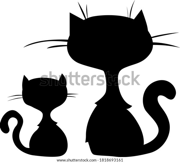 Two Cute Cat Cartoon Silhouette Sitting Stock Vector (Royalty Free