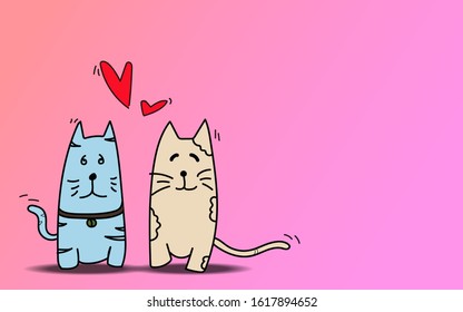Two cute cat cartoons on Valentines Day