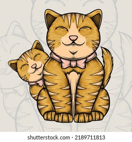 Two Cute Cat Illustration. Premium vector