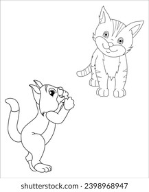 Two cute cat are looking each others funny moment colouring page for kids 