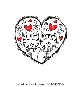 Two cute cat in love. Sketchy style.