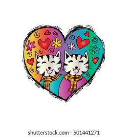 Two cute cat in love. Sketchy style.