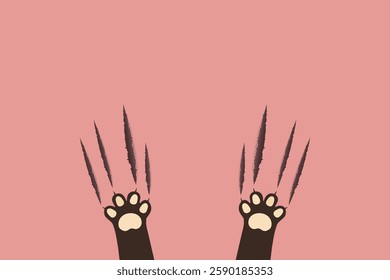 Two cute cat paws with scratch marks on a soft pink background, perfect for cat lovers