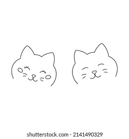 Dos lindos gatos. Colorando la página del libro para los niños. Caricatura de estilo. Ilustración vectorial aislada en fondo blanco.
