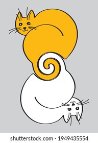 Two cute cats with curled tails vector