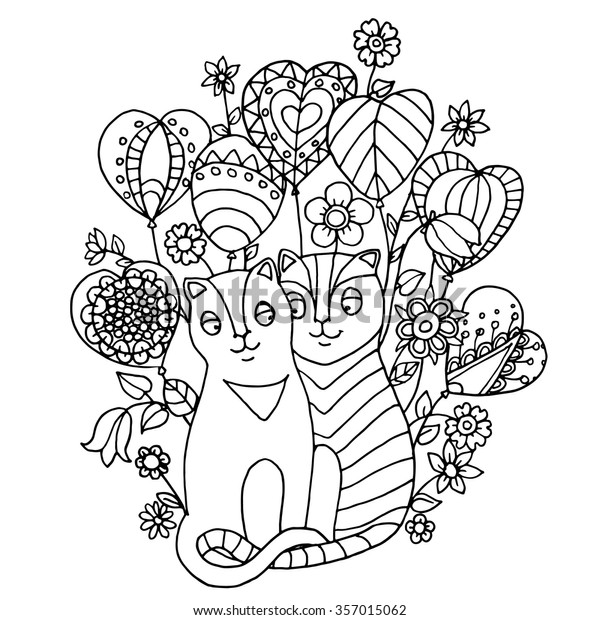 Two Cute Cats Falls Love Flies Stock Vector (Royalty Free) 357015062 ...