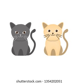 Two cute cats in flat style, happy pets vector illustration