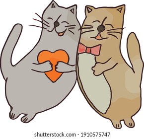two cute cats hugging and smiling