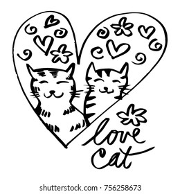 Two cute cats in love. Sketchy style.