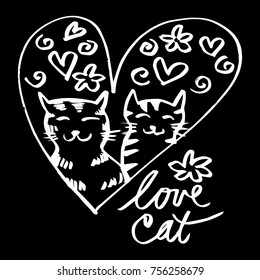 Two cute cats in love. Sketchy style.