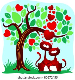Two cute cats lovers, stylized vector