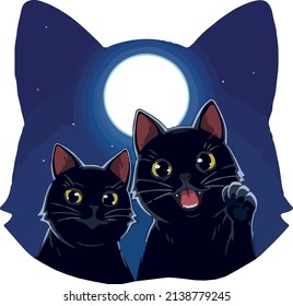 Two Cute Cats and Moonlight