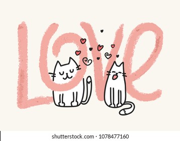 Two cute cats singing a love song. Cartoon funny vector flat illustration