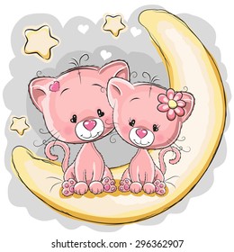 Two Cute Cats is sitting on the moon
