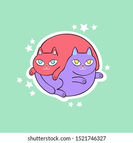 Two cute cats. Stars. Cartoon animals. Isolated vector object.