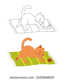 Dois gatos bonitos se estica em uma toalha de praia. Clip-art para seus projetos.