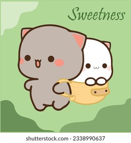 two cute cats vector with pink background, love cat ,hug, love, play, laugh, rejoice, my baby, sweetness, lover, husband and wife,road friend