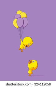 Two cute chicks with balloons