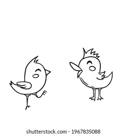 Two cute chicks. Vector illustration isolated on a white background.Coloring book