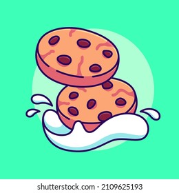 dos galletas lindas con la ilustración vectorial de salpicadura de leche. dibujos animados de diseño plano bizcocho de chocolate 